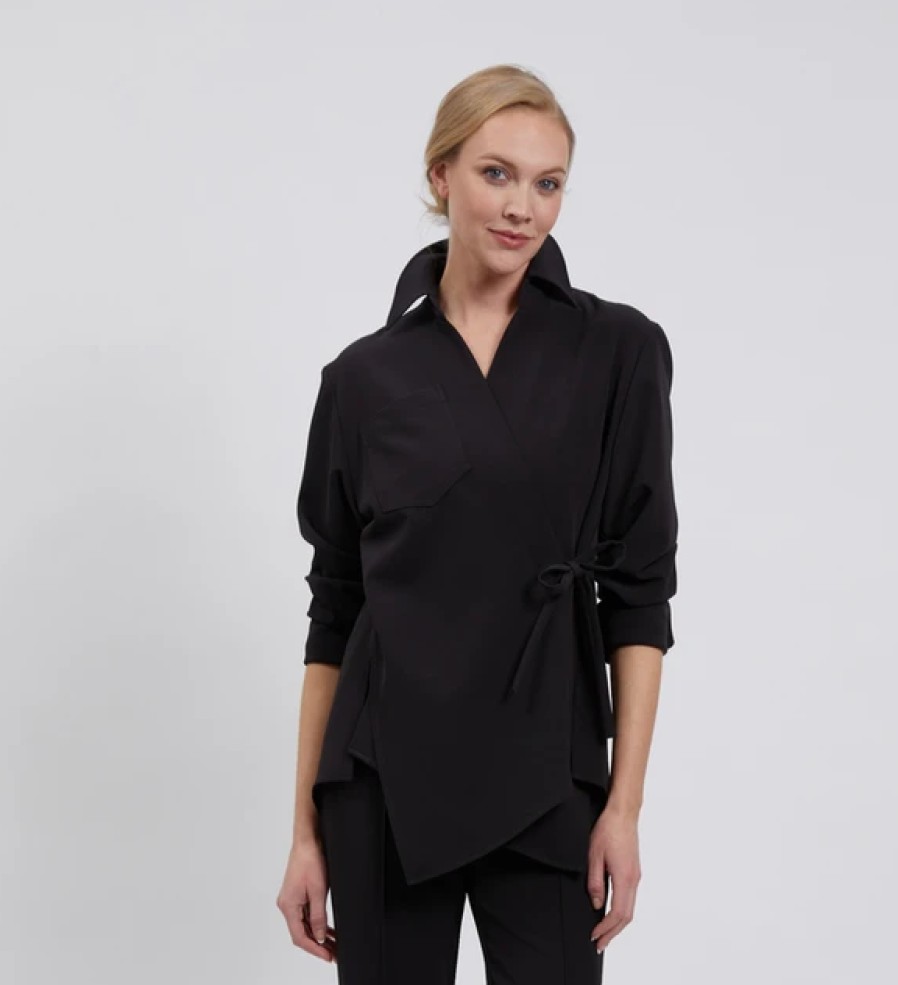 Estelle and Finn Tops | Stretch Crepe Tie Blouse - Black