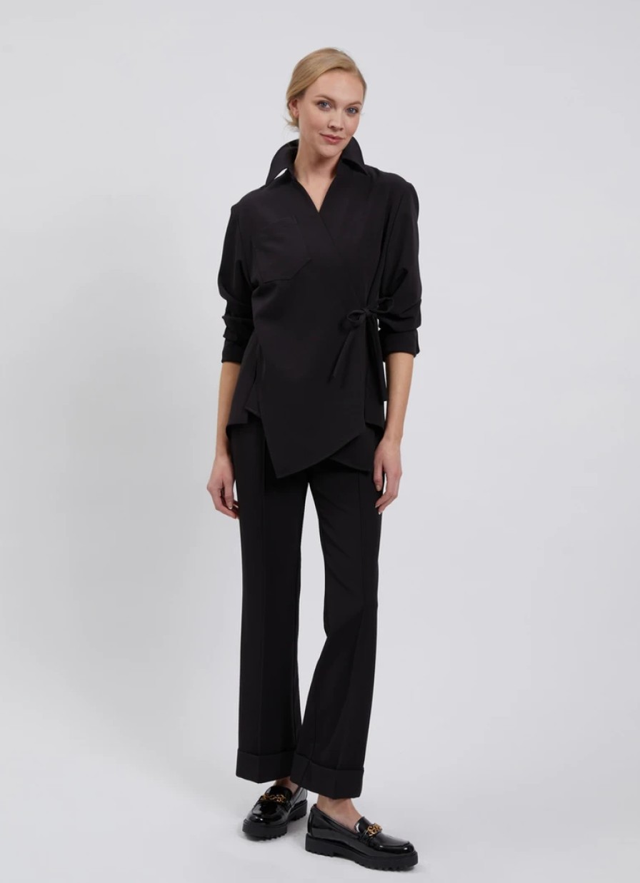 Estelle and Finn Tops | Stretch Crepe Tie Blouse - Black