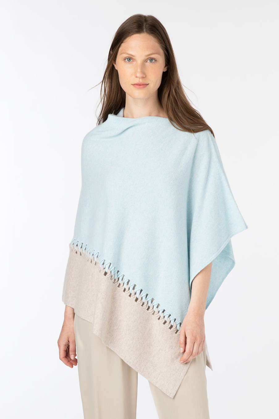 Kinross Cashmere Tops | Twist Stitch Poncho - Moonstone/Agate