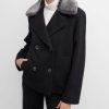 Fleurette Jackets | Peacoat With Merino Shearling Collar In Black