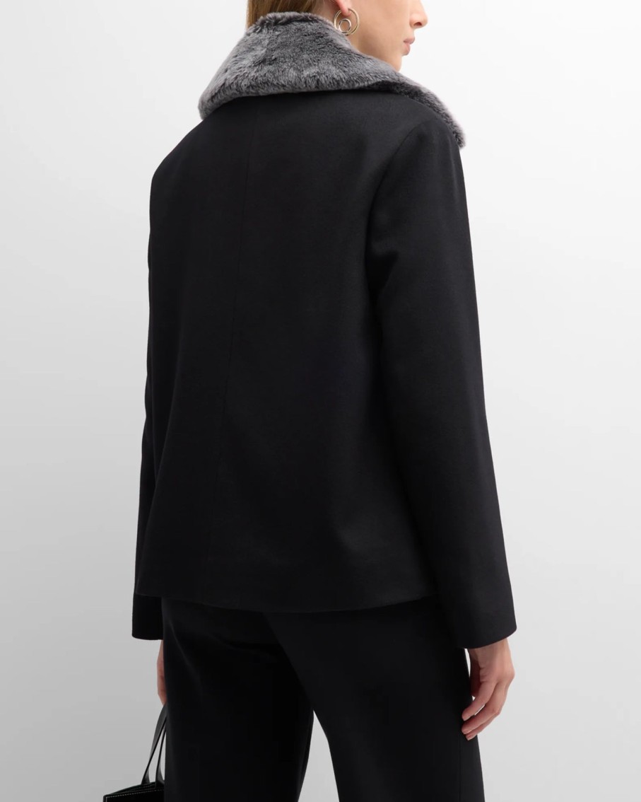 Fleurette Jackets | Peacoat With Merino Shearling Collar In Black