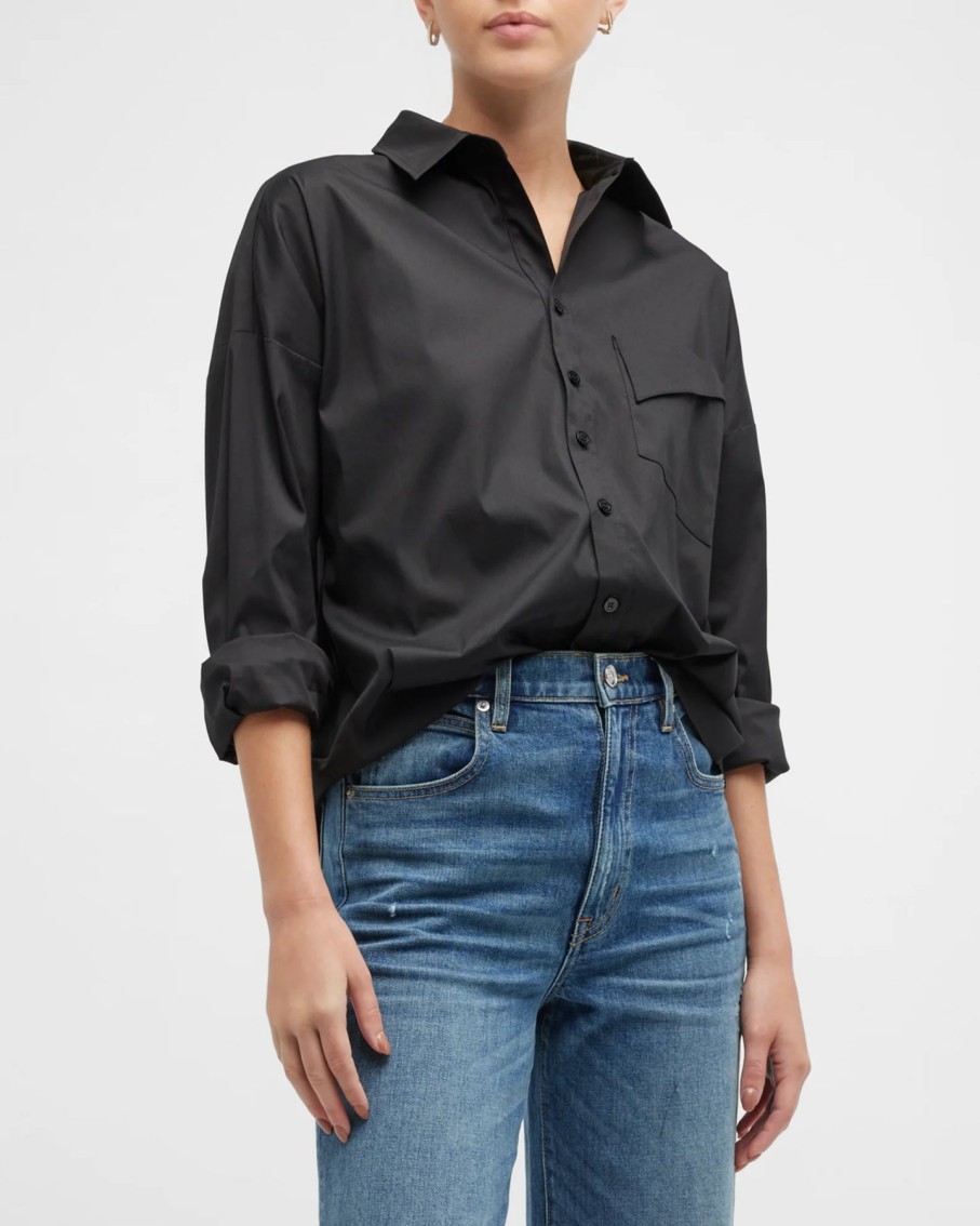 Finley Tops | Big Boy Boyfriend Shirt Solid Silky Poplin Black