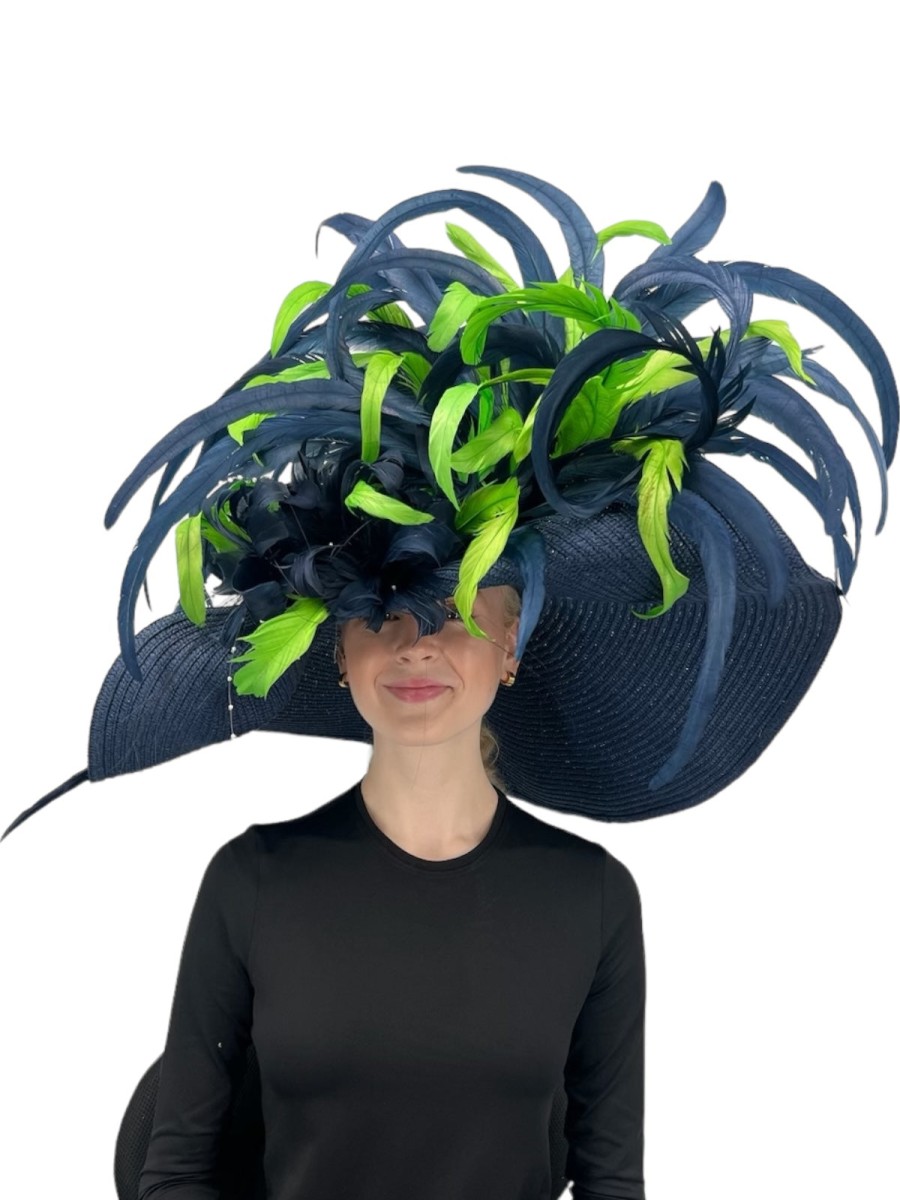 Hats by Katie Accessories | Large Straw Derby Hat In Navy