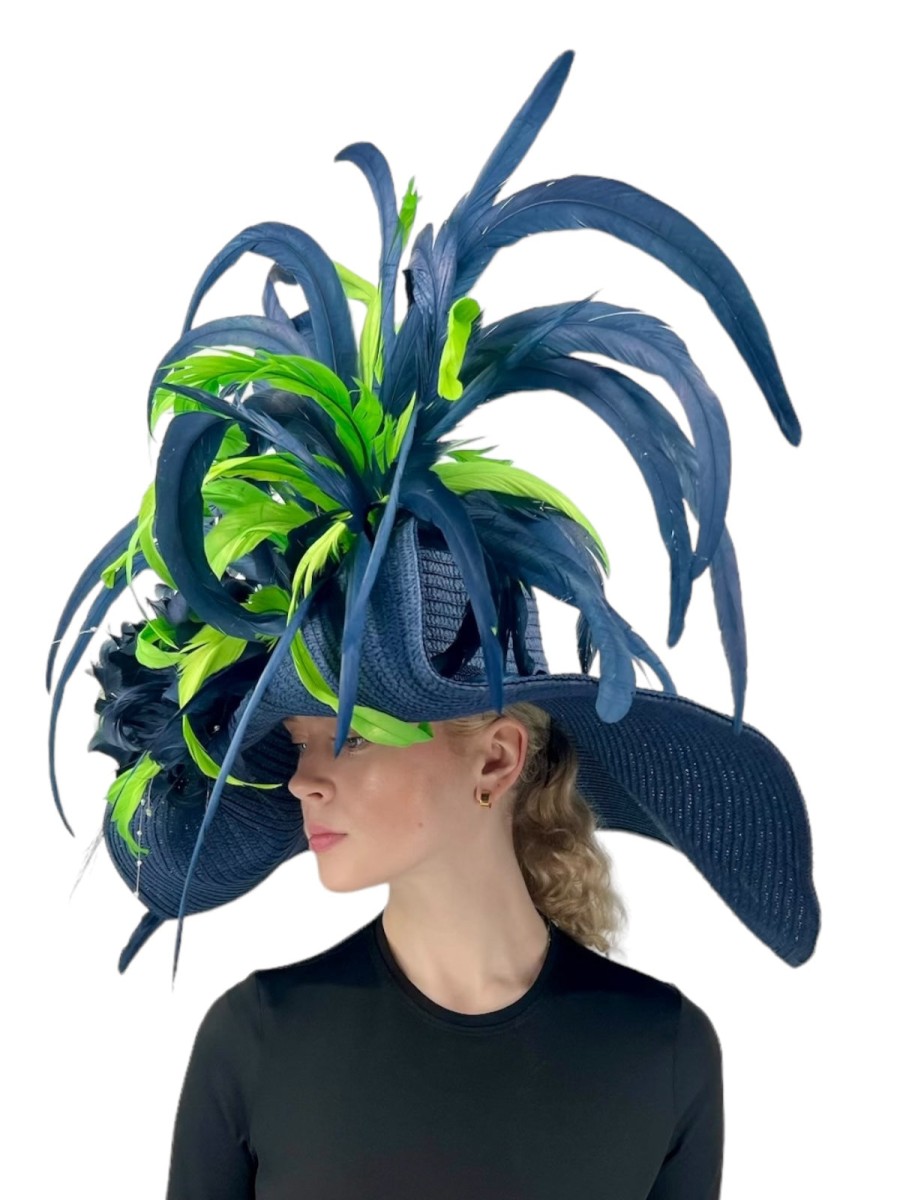 Hats by Katie Accessories | Large Straw Derby Hat In Navy