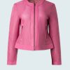 Iris Setlakwe Jackets | Perforated Leather Moto Jacket In Pink