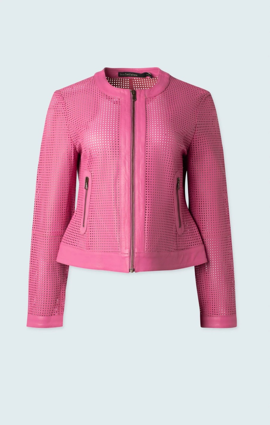 Iris Setlakwe Jackets | Perforated Leather Moto Jacket In Pink