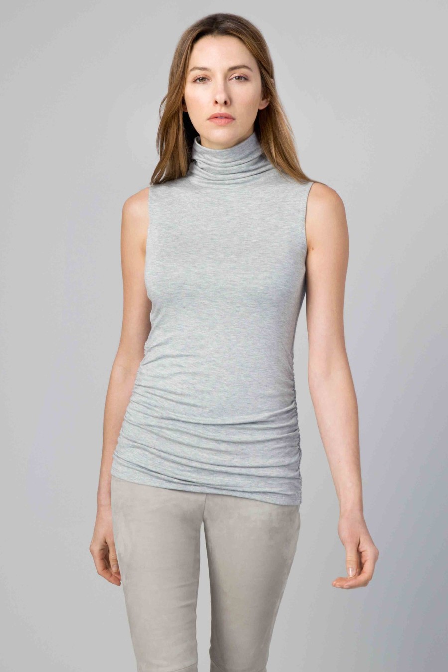 Kinross Cashmere Tops | Ruched Funnel - Ivory