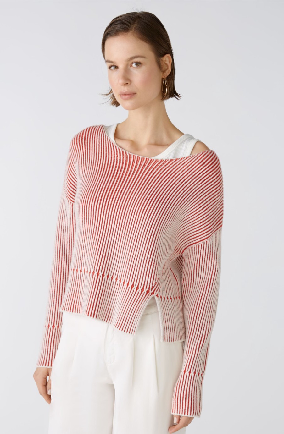 OUI Tops | Knitted Rib Top In Red/White Stripe