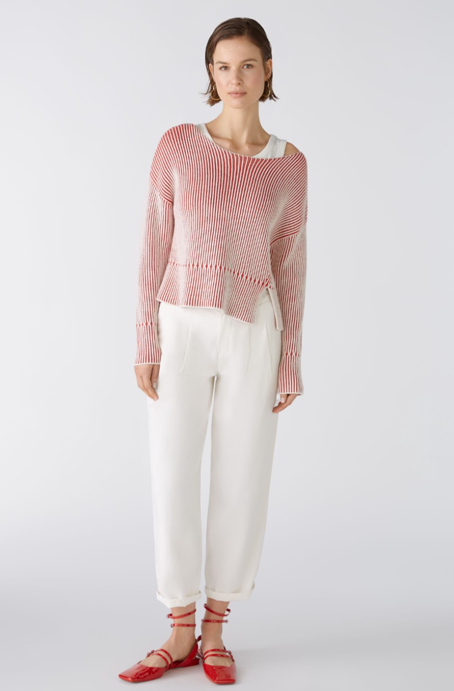 OUI Tops | Knitted Rib Top In Red/White Stripe