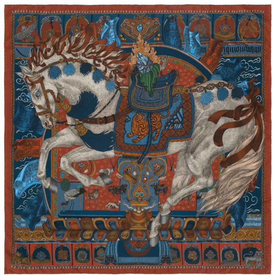 Sabina Savage Accessories | The Wind Horse Silk Scarf 90 - Madder/Sky