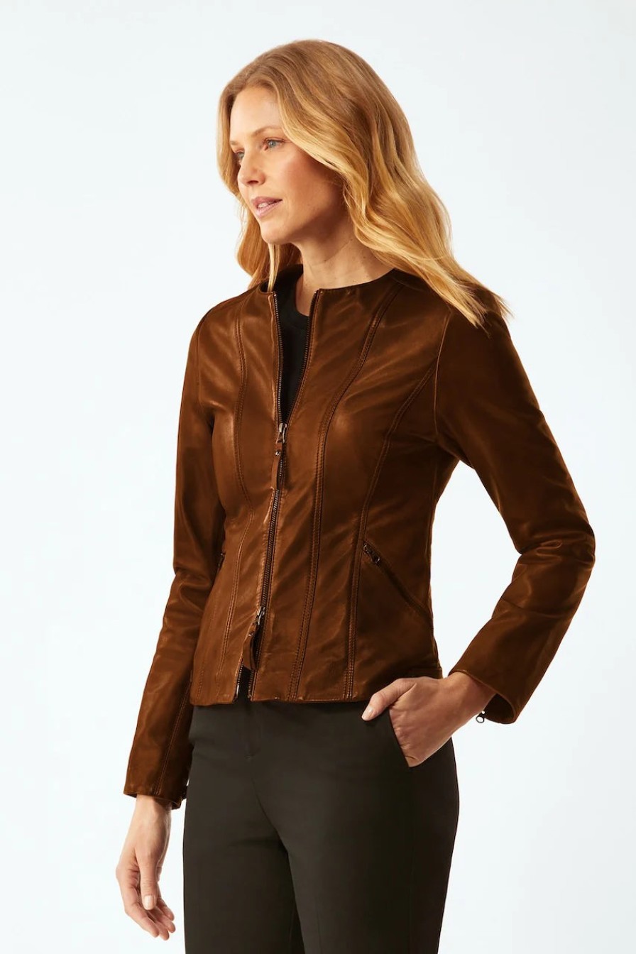 Ecru Jackets | Waxed Leather Zip Jacket - Mink