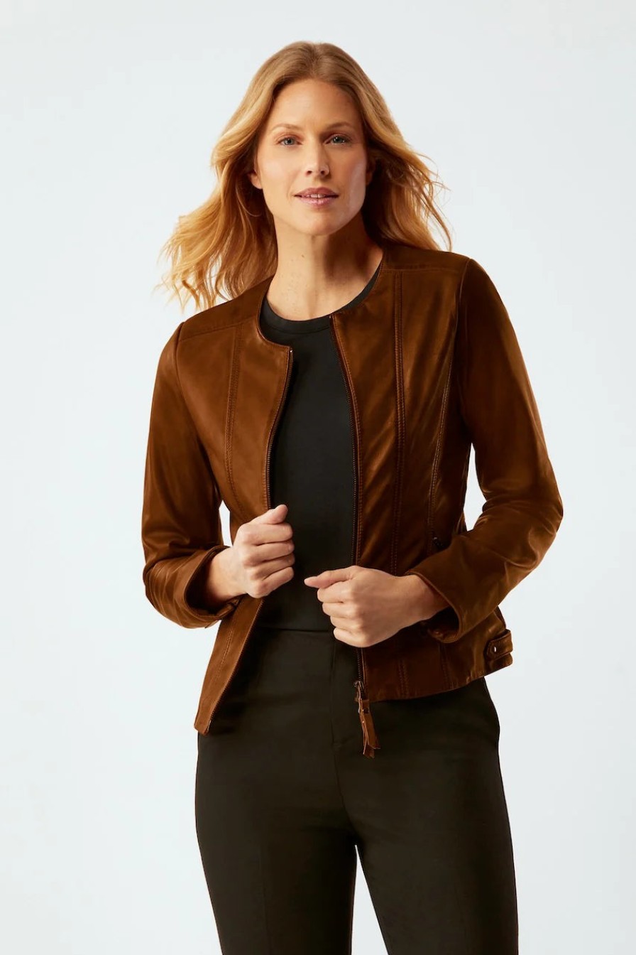 Ecru Jackets | Waxed Leather Zip Jacket - Mink