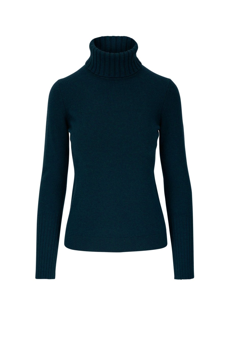 Kinross Cashmere Tops | Chunky Trim T-Neck - Seapine