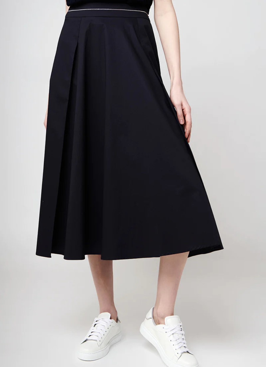 Peserico Skirts | Cotton/Satin Blend Midi Skirt In Ink Blue