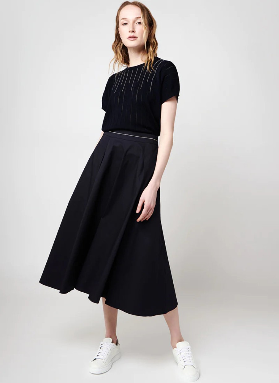 Peserico Skirts | Cotton/Satin Blend Midi Skirt In Ink Blue