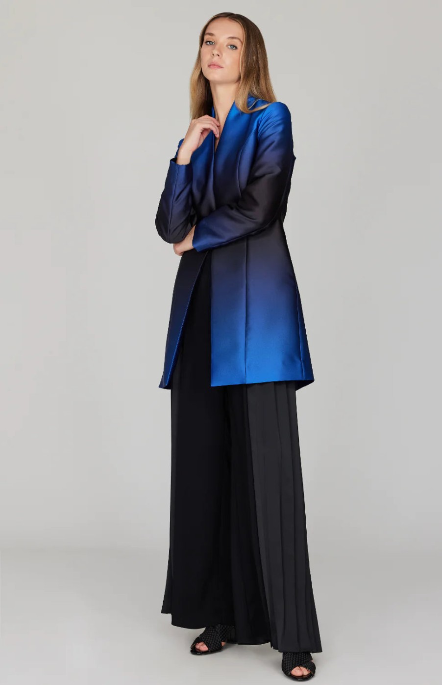 Mi Jong Lee Jackets | High Neck Duster In Blue Multi