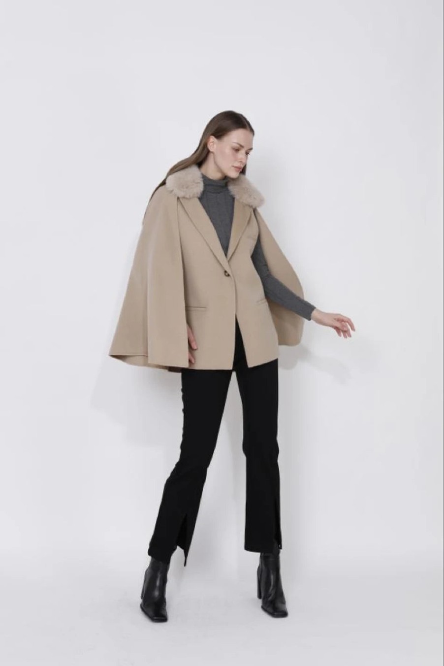 Diomi Jackets | Vest With Detachable Cape In Irish Cream