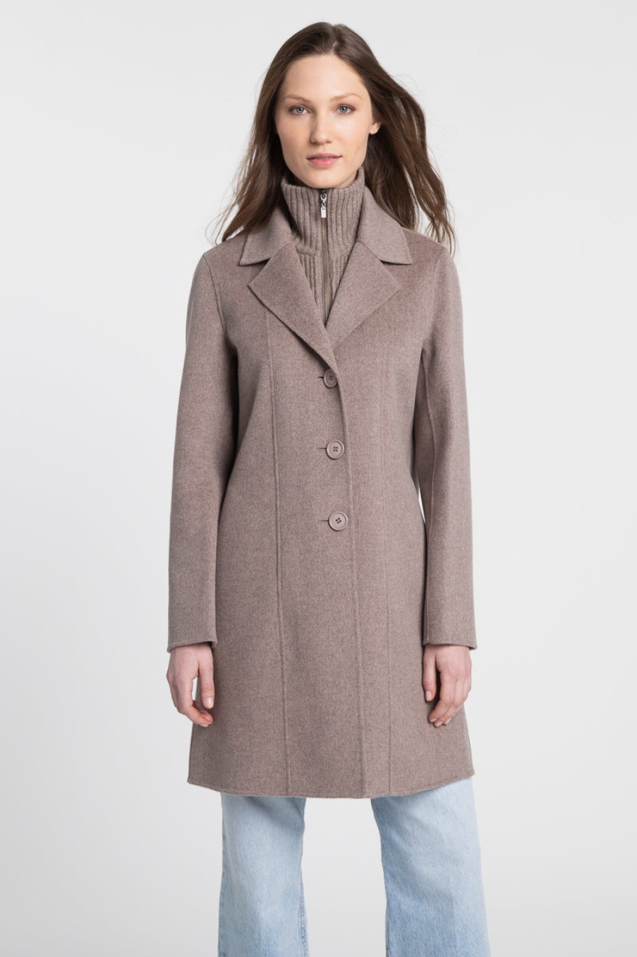 Kinross Cashmere Jackets | Knit Insert Notch Collar Coat - Seal