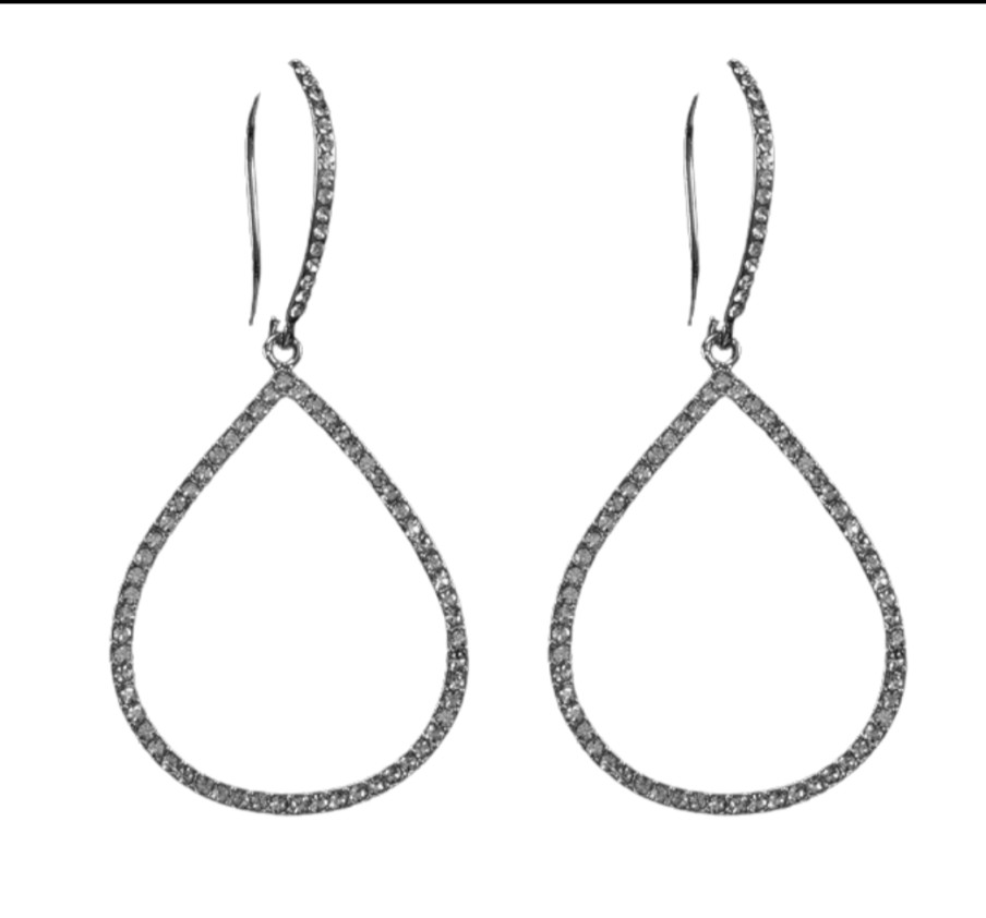 Beje Designs Accessories | Large Pave Teardrop Hoops - Silver