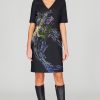 Mi Jong Lee Dresses | Short Sleeve Fitted V-Neck Black Multi