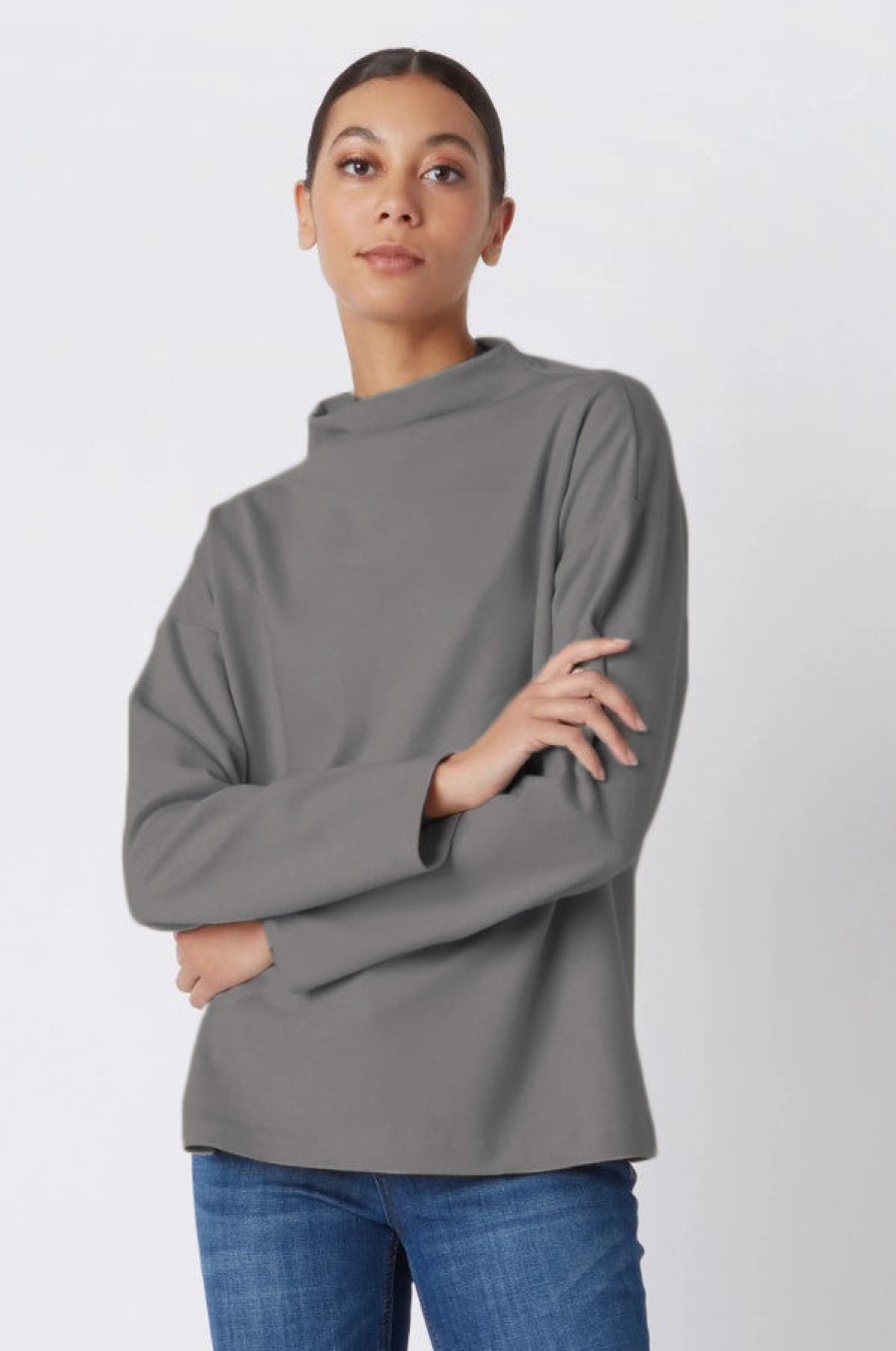 Kal Rieman Tops | Ethel Mock Funnelneck Top - Charcoal