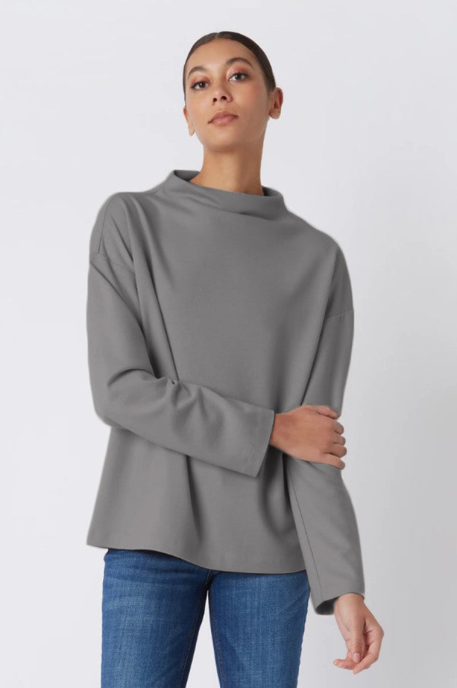 Kal Rieman Tops | Ethel Mock Funnelneck Top - Charcoal