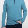 Mens Kinross Tops | Men'S Suede Trim Quarter Zip Mock In Glacier