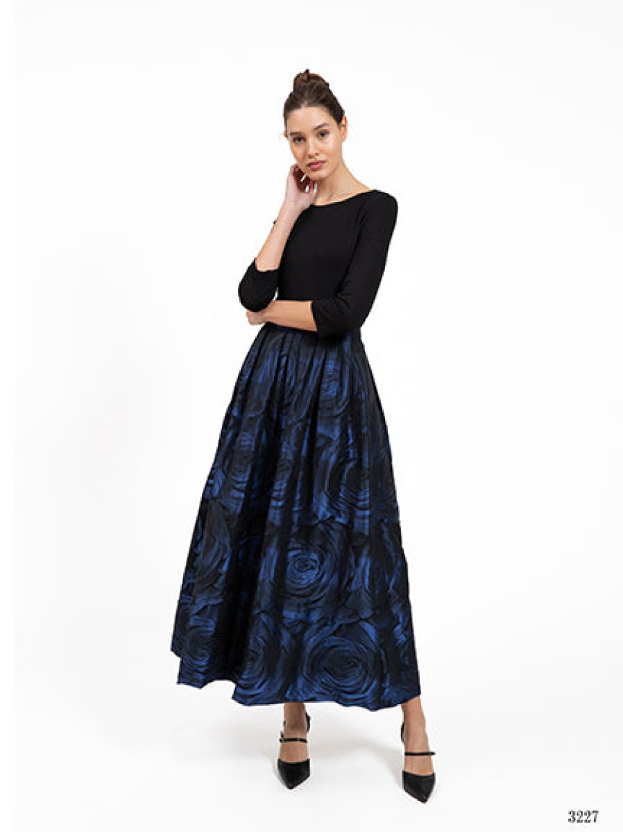 Bigio Dresses | Jersey Jacquard Skirt Dress In Black/Royal