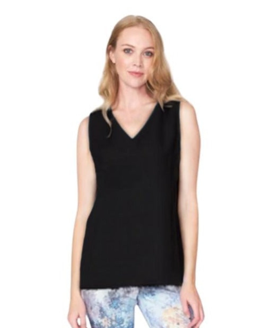 Estelle and Finn Tops | Stretch Crepe V-Neck Tank In Black