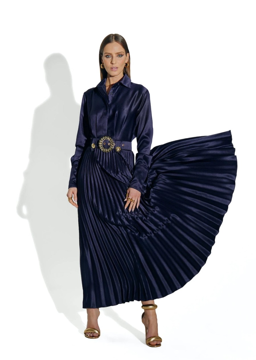 Cristina Sabatini Dresses | Flora Collared Maxi Dress - Navy