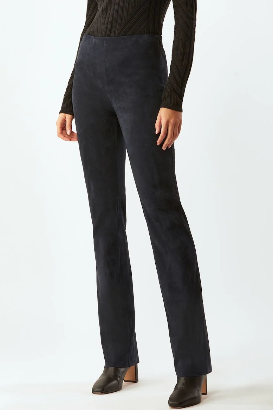 Ecru Pants | Stretch Suede Bootcut Pant - Ink