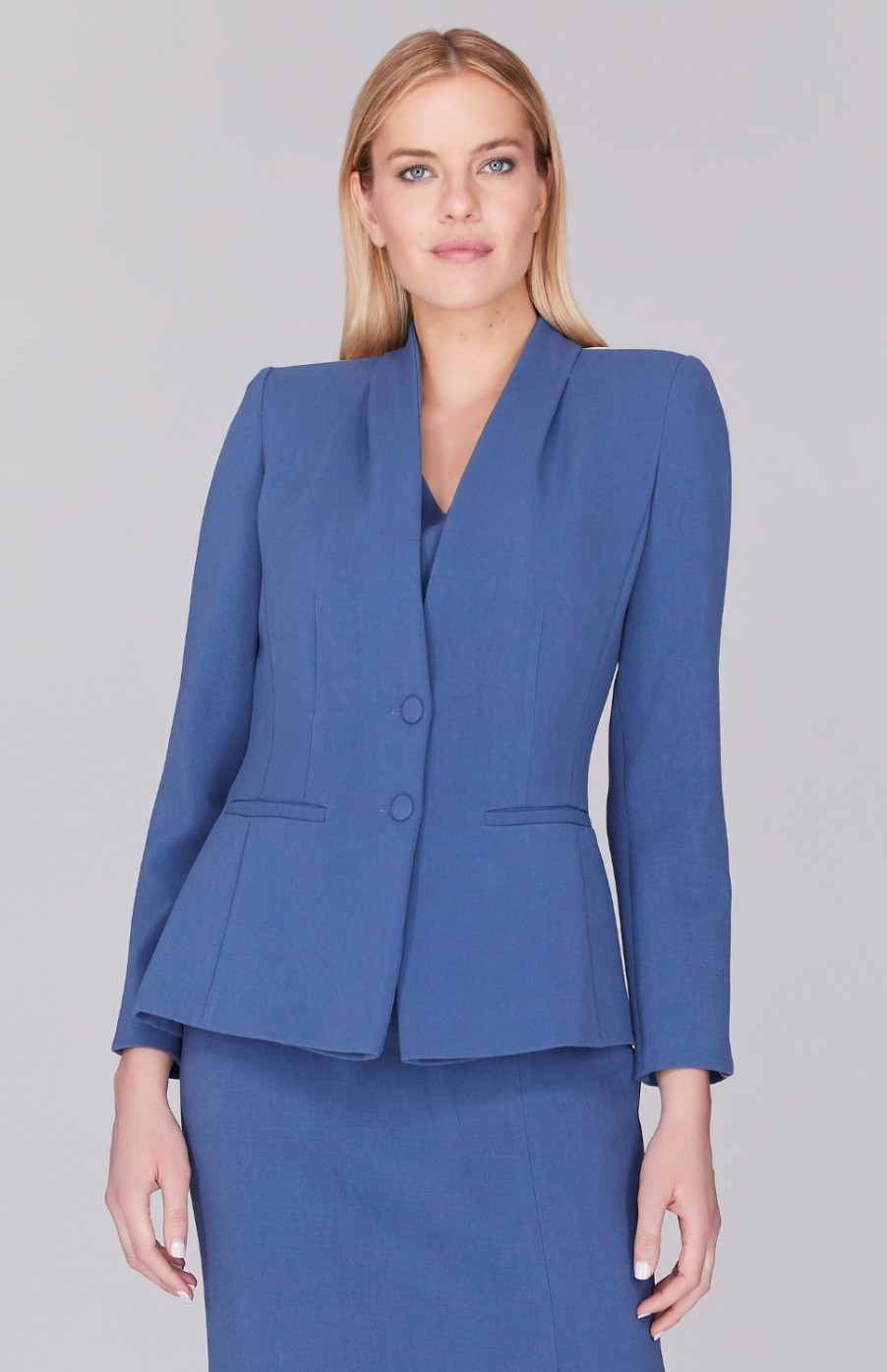 Mi Jong Lee Jackets | Fitted Jacket W/ Bias In Classic Blue And Stone