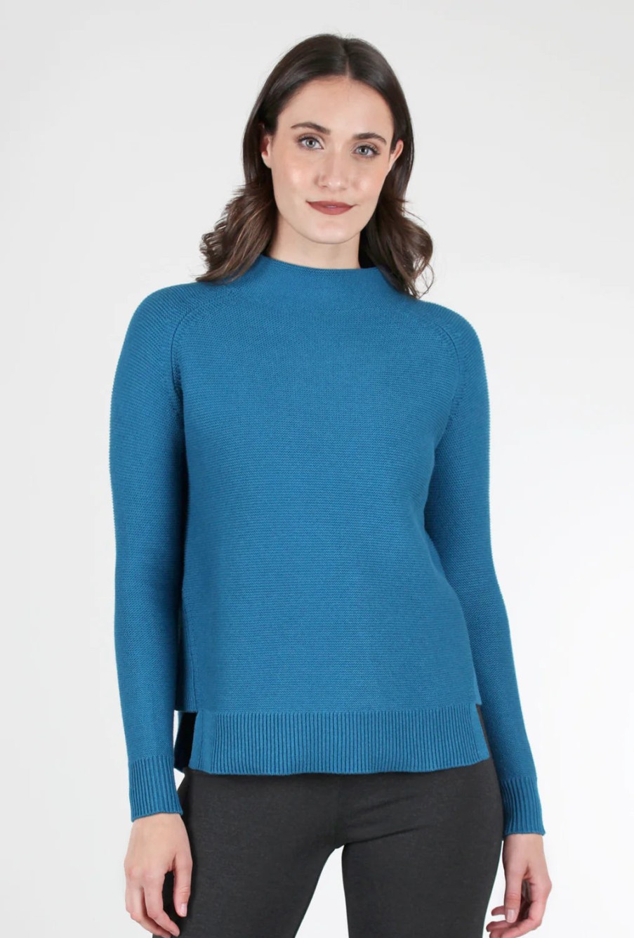 Kinross Cashmere Tops | Garter Stitch Funnel In Ocean