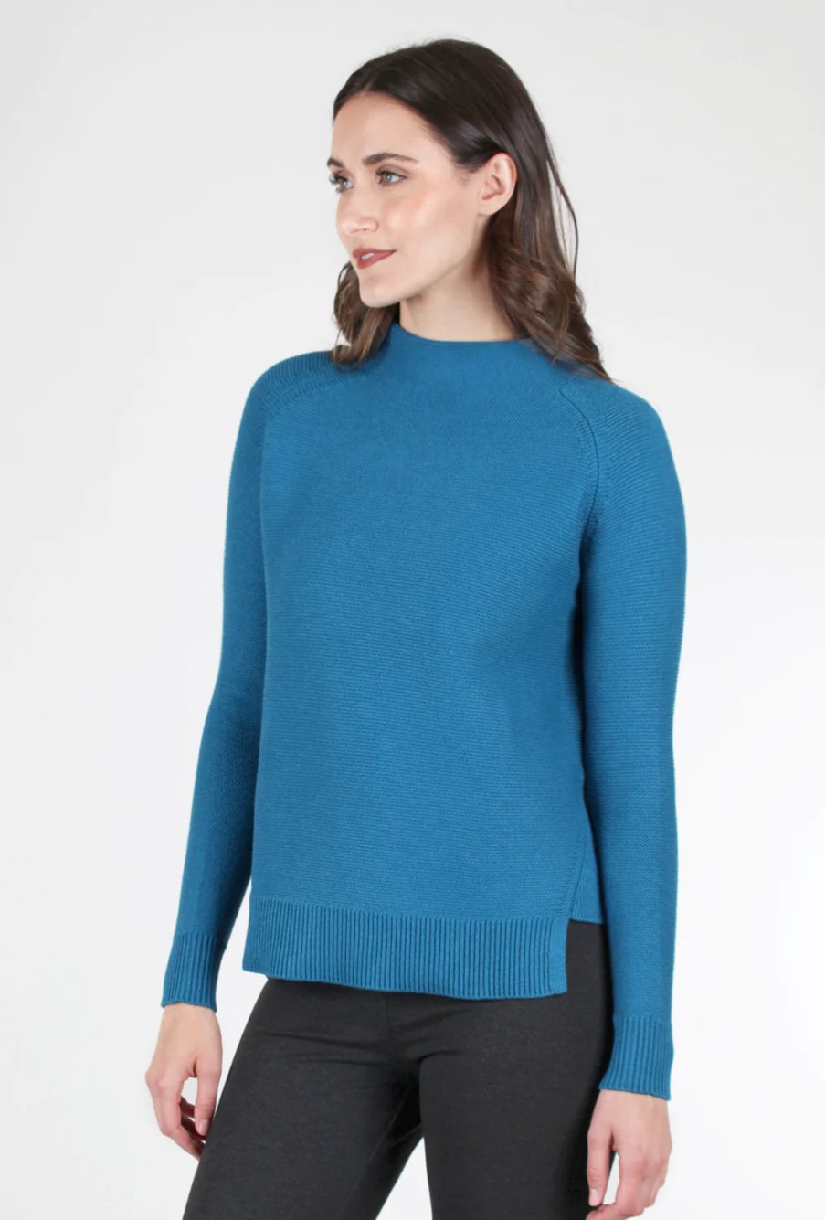 Kinross Cashmere Tops | Garter Stitch Funnel In Ocean