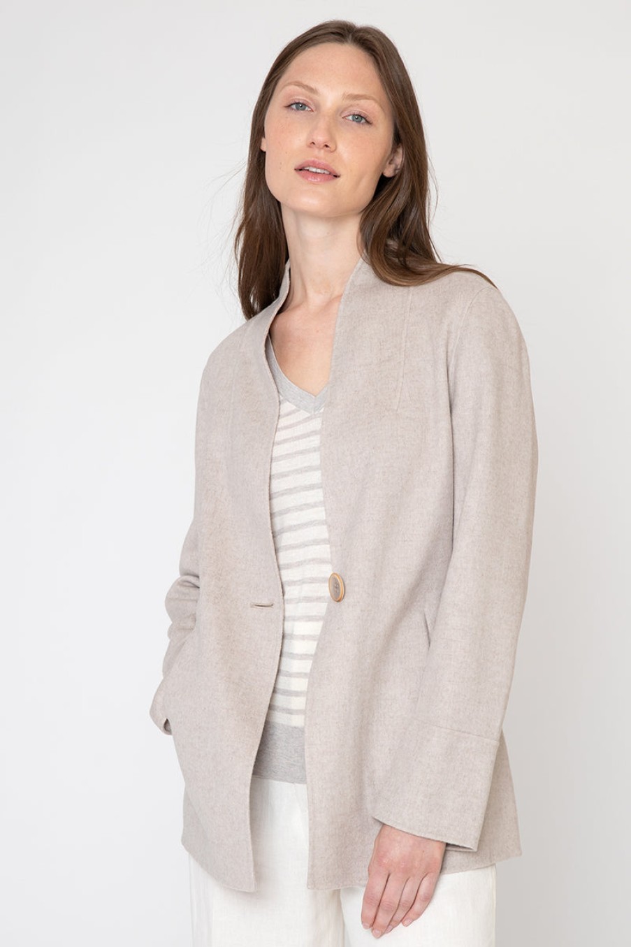 Kinross Cashmere Jackets | One Button Coat - Cloud