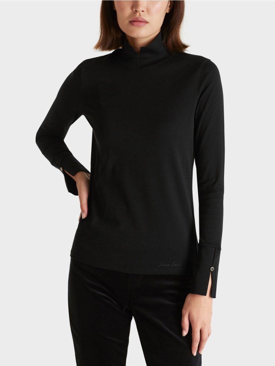 Marc Cain Tops | Mock Neck T-Shirt In Black