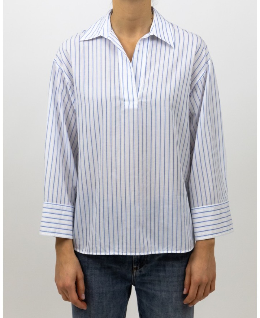 Peserico Tops | Striped Shirt In White And Ink Blue