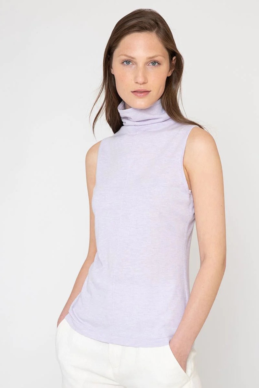 Kinross Cashmere Tops | Seamed Funnel Tank In Coastal