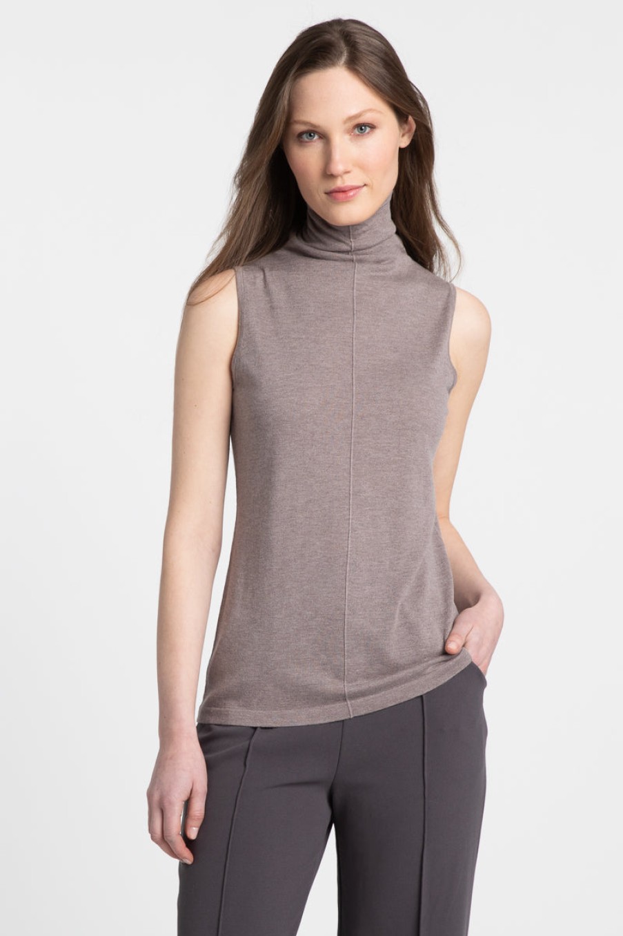 Kinross Cashmere Tops | Seamed Funnel Tank In Coastal