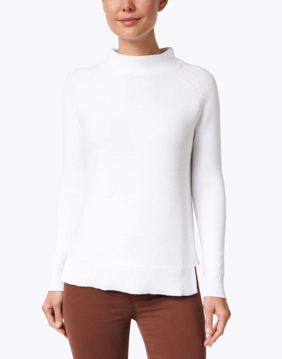 Kinross Cashmere Tops | Garter Stitch Funnel In White