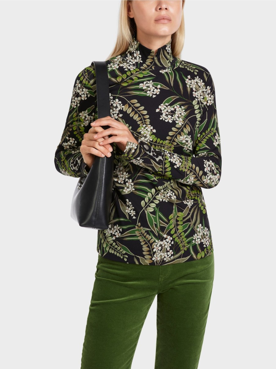 Marc Cain Tops | Printed Ribbed Knit Long Sleeve