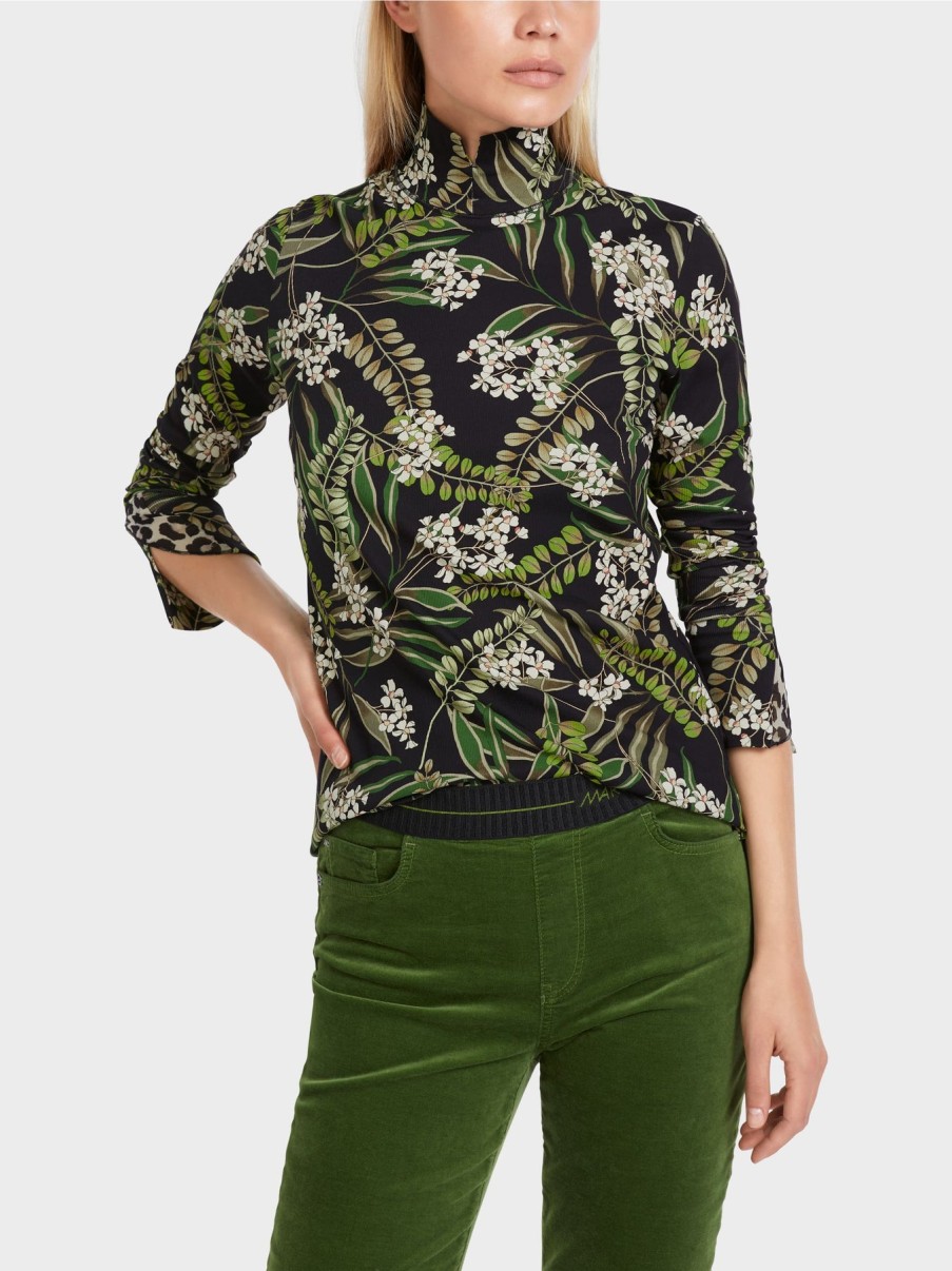 Marc Cain Tops | Printed Ribbed Knit Long Sleeve