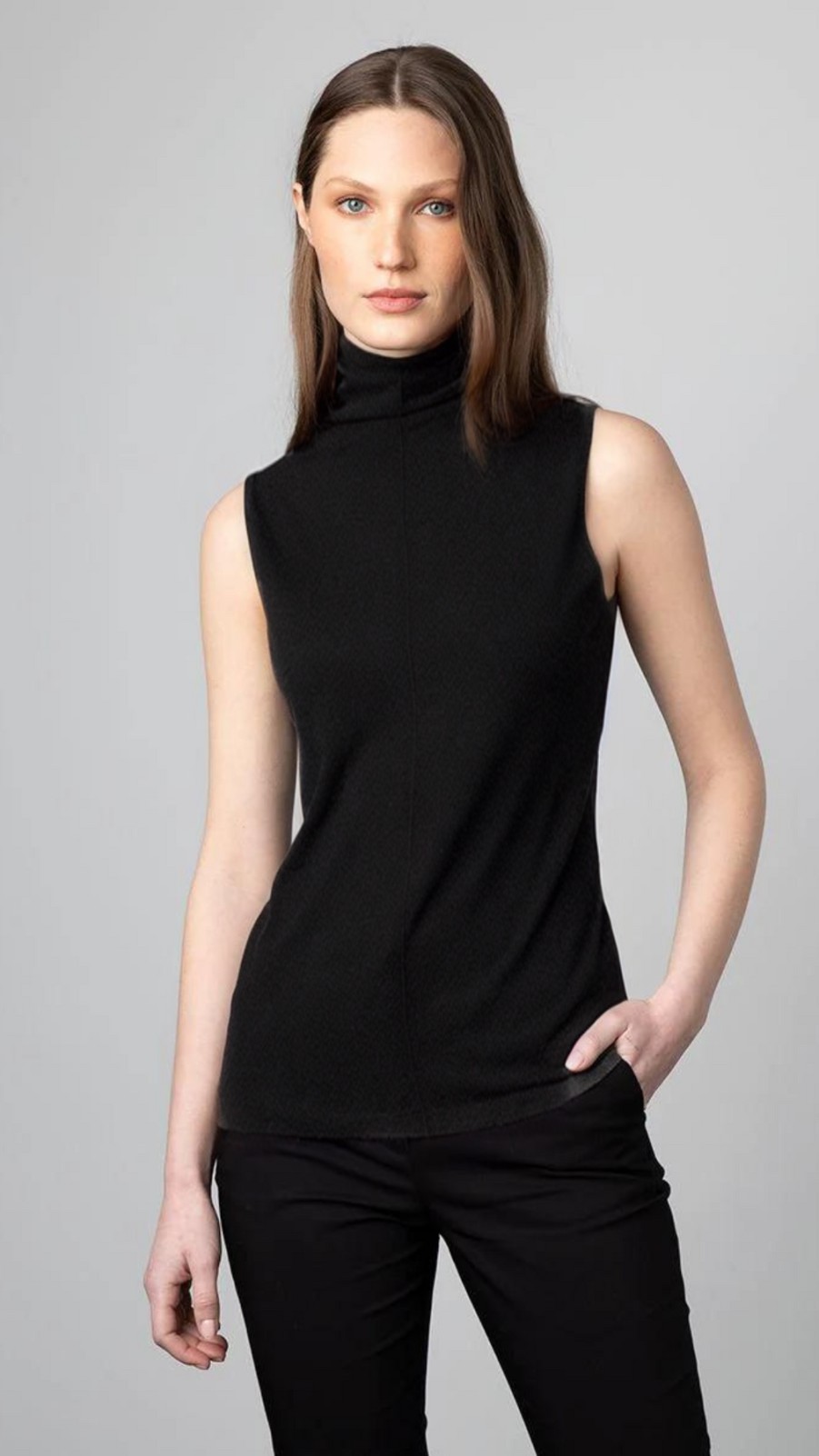 Kinross Cashmere Tops | Seamed Funnel Tank In Black