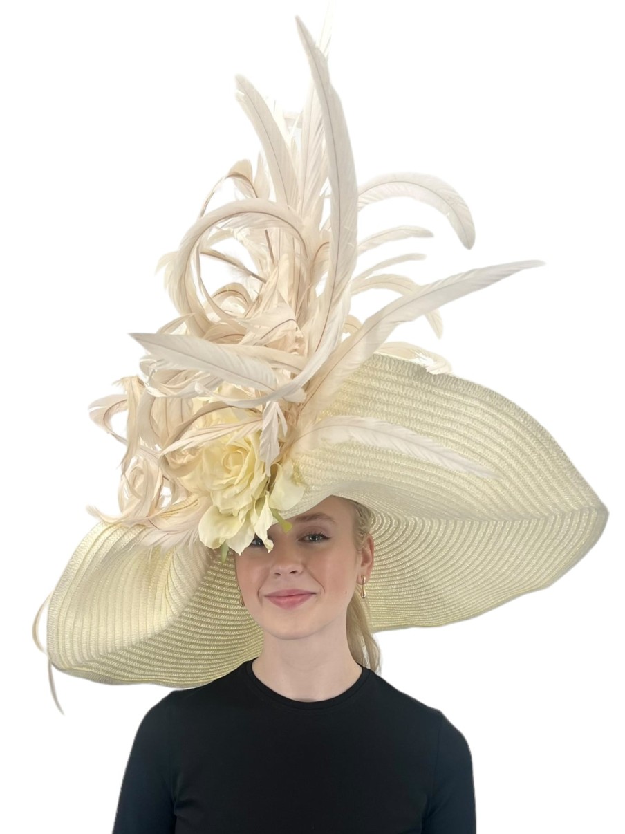 Hats by Katie Accessories | Large Straw Derby Hat In Cream