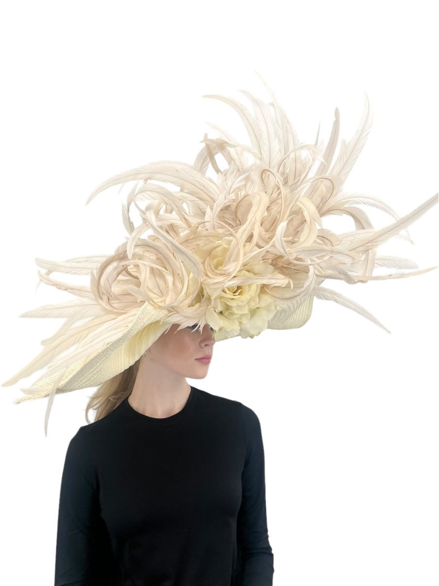 Hats by Katie Accessories | Large Straw Derby Hat In Cream