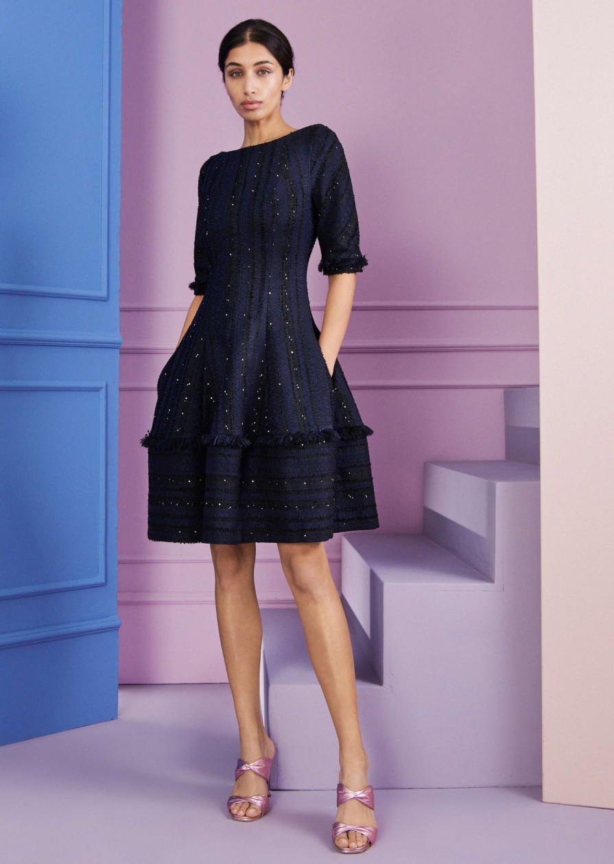 Talbot Runhof Dresses | Northside Tweed Dress In Black / Navy