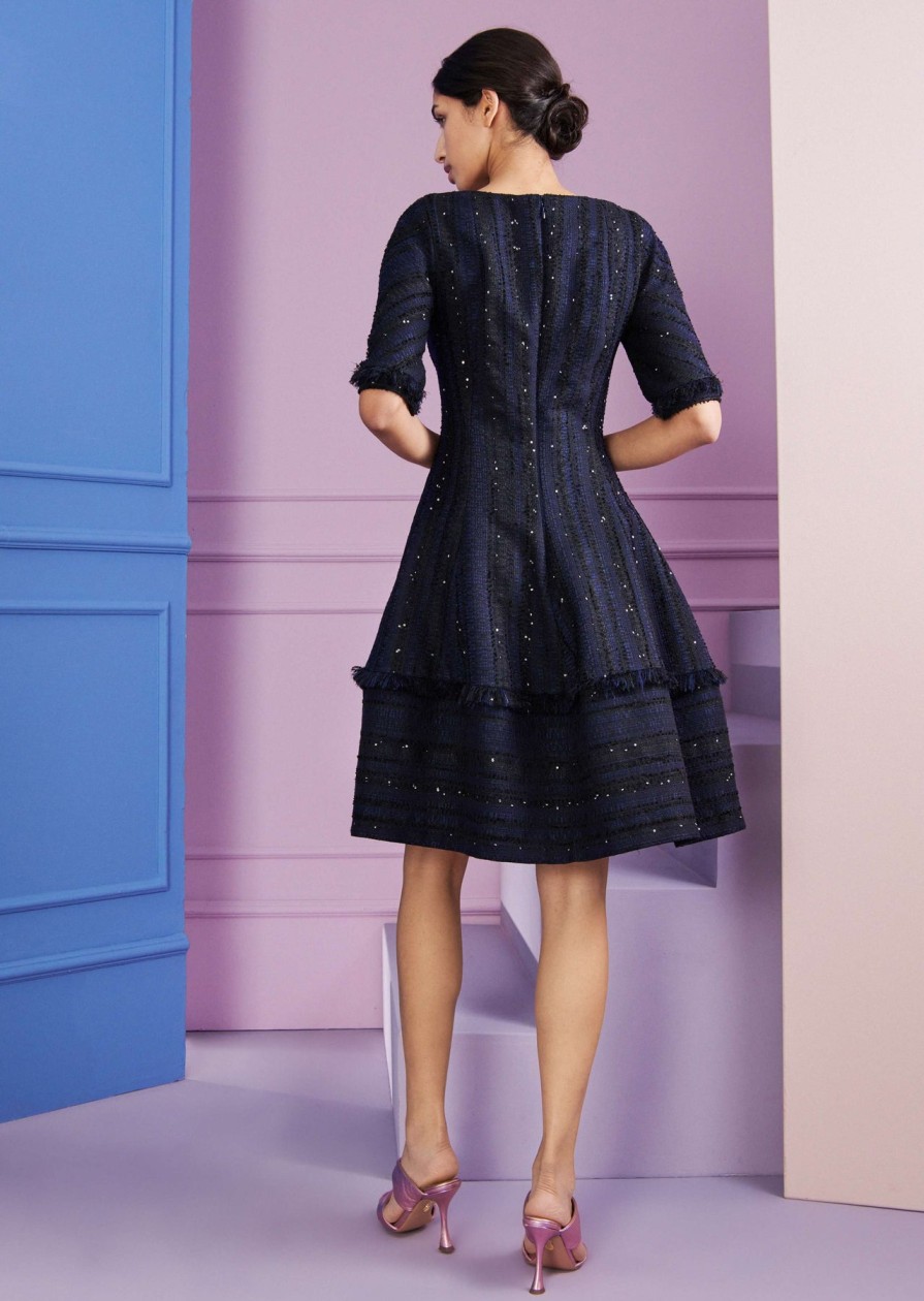 Talbot Runhof Dresses | Northside Tweed Dress In Black / Navy