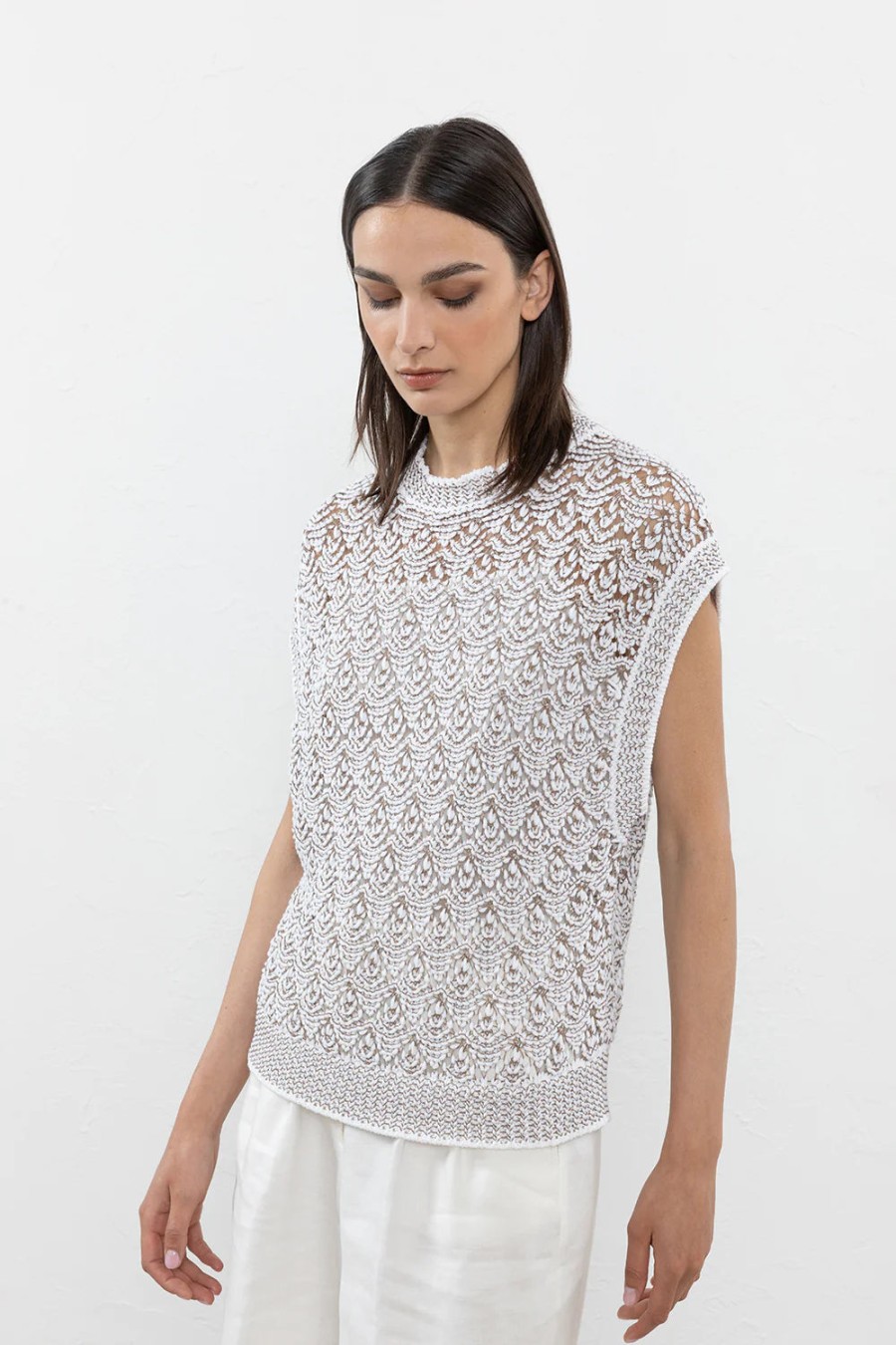 Peserico Tops | Cotton Lurex Cordonnet Ribbon Top