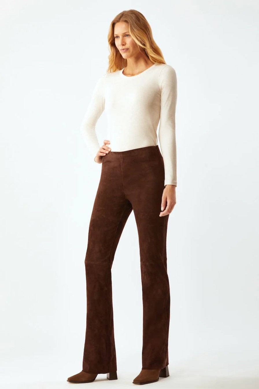 Ecru Pants | Stretch Suede Bootcut Pant - Camel