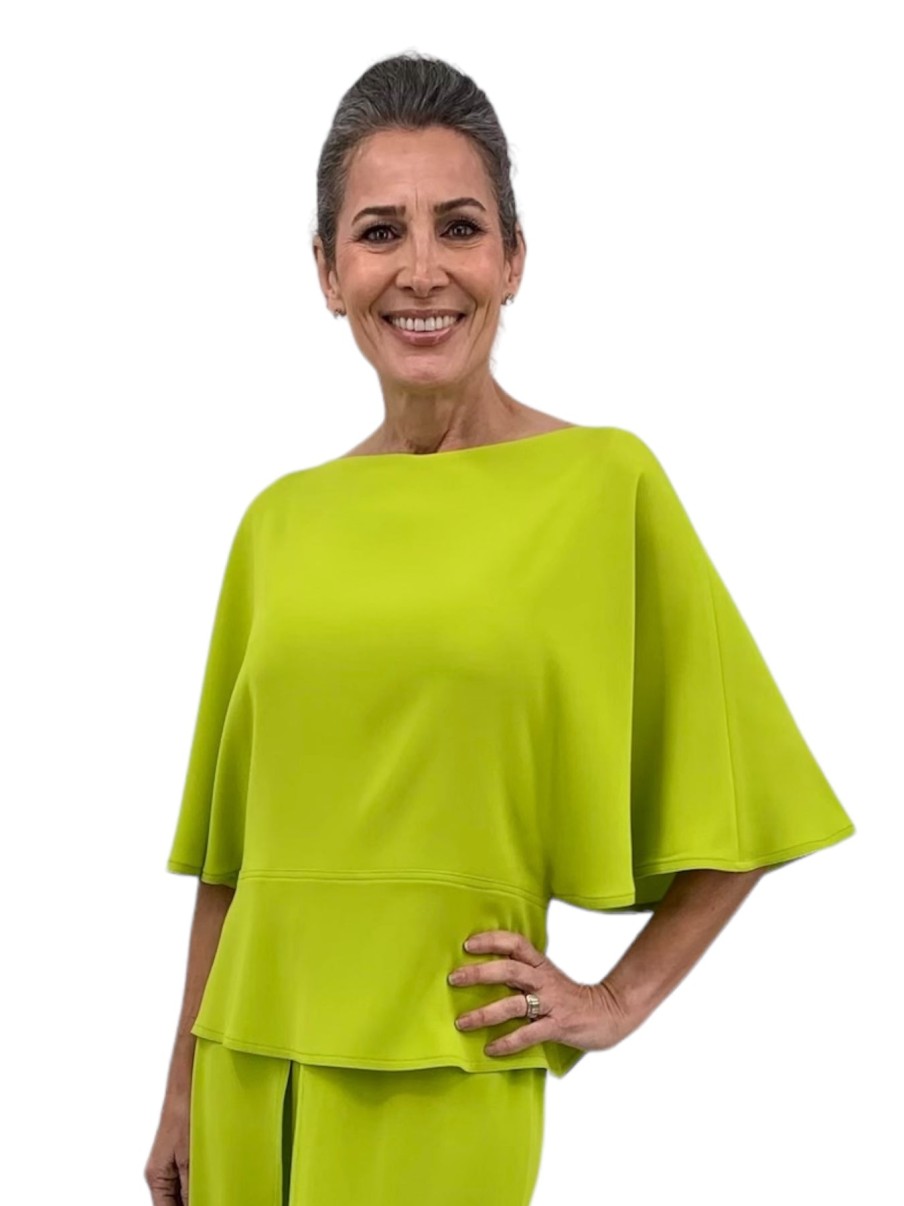 Tom and Linda Platt Tops | Matte Crepe Blouson Tunic In Lime